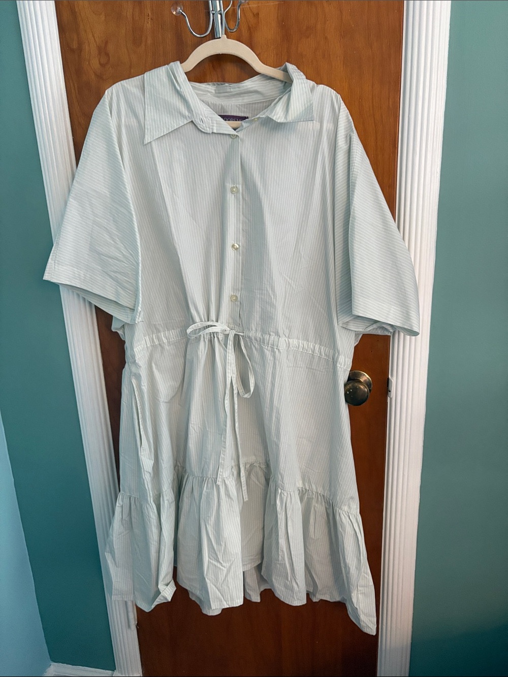 Adore Me Mint Striped Drawstring Shirt Dress